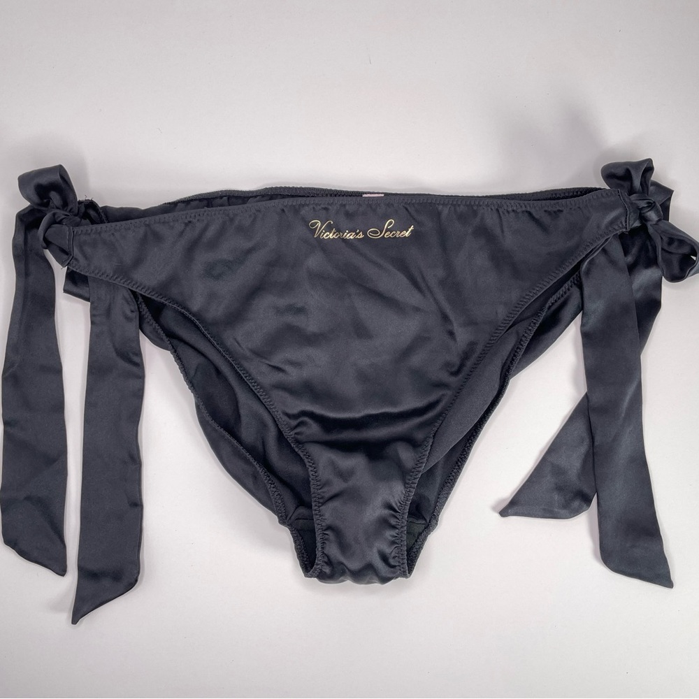 Victoria's Secret Black Satin Tie-Side Bikini Bottoms